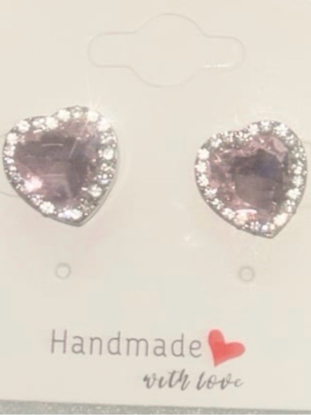 Pink Heart Cubic Zirconia Sterling Silver Stud Earrings